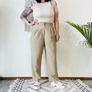 Vintage 80s Khaki Pleated High Waisted Trousers Size 12
